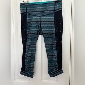LULULEMON WOMENS STOP AT NOTHING LEGGINGS, aqua and grey